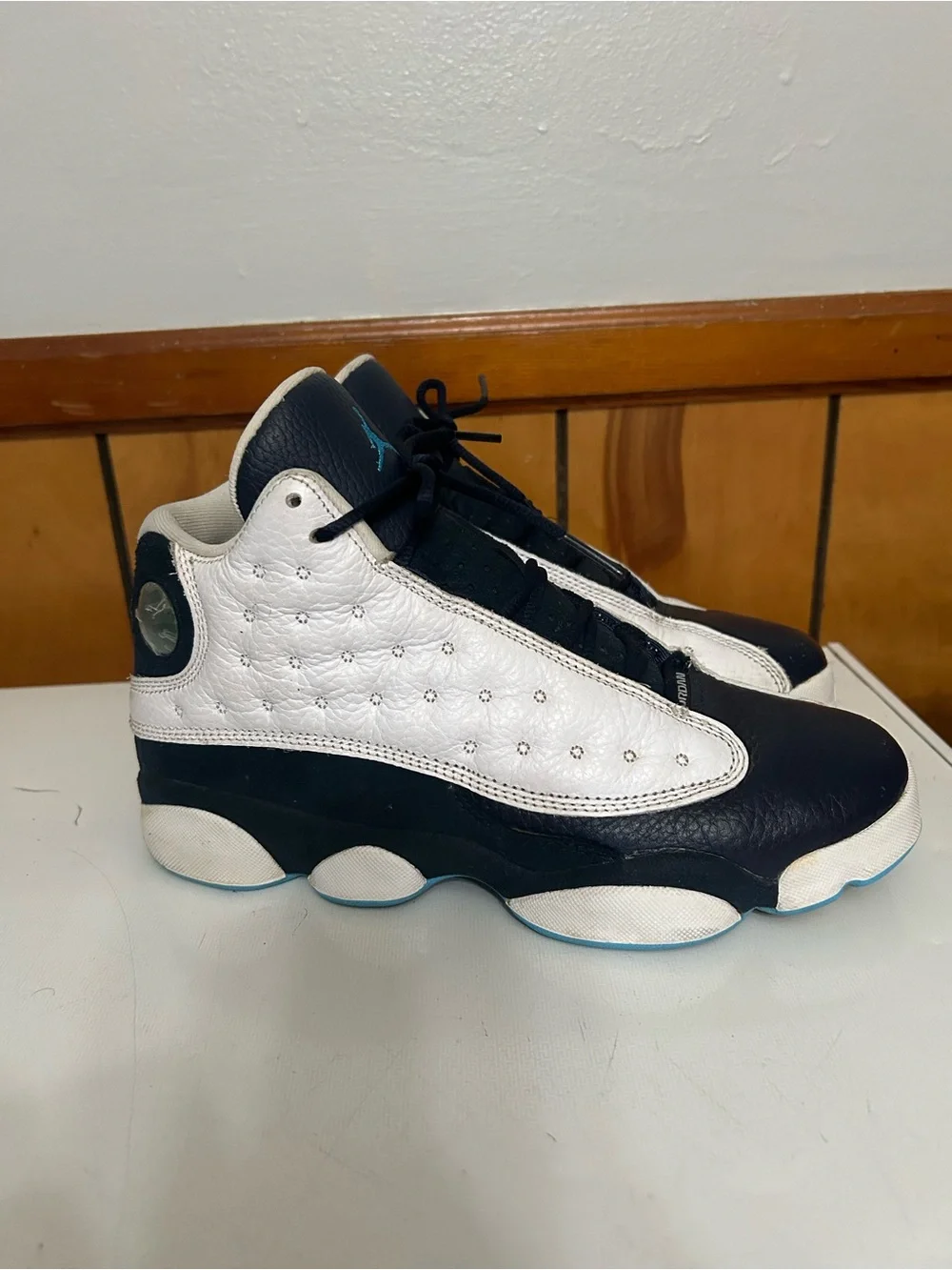 Jordan Kids Navy, White & Light Blue Retro Basketball Sneakers